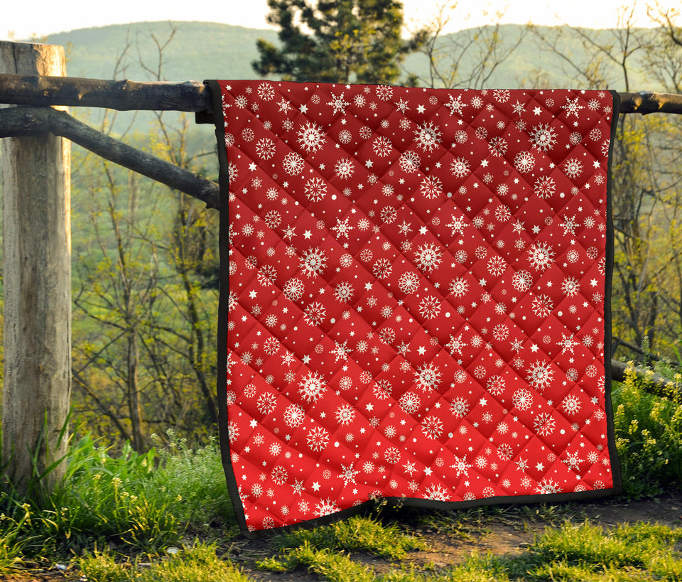 Snowflake Pattern Red Background Premium Quilt