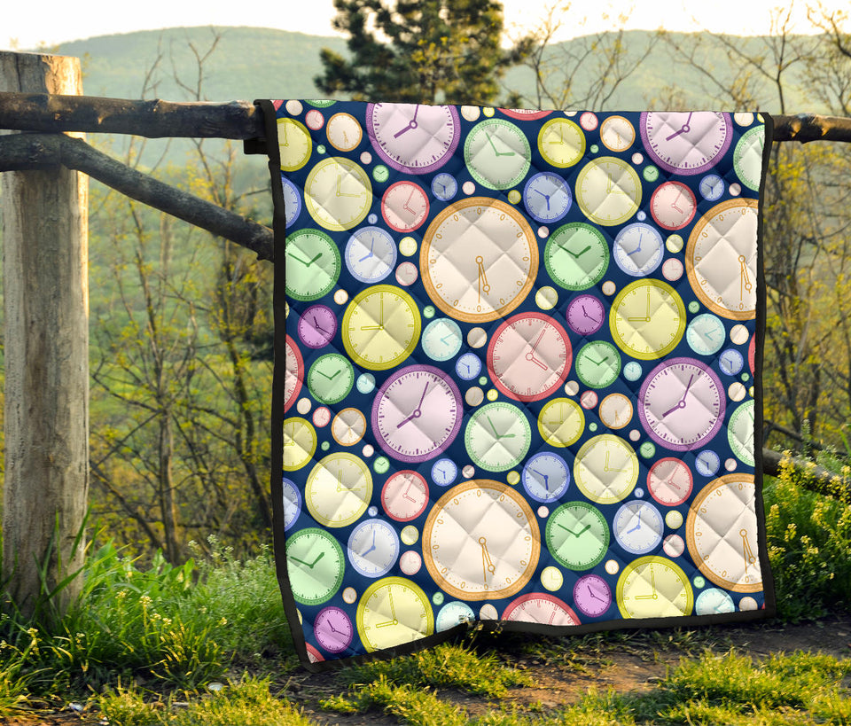 Colorful Clock Background Premium Quilt