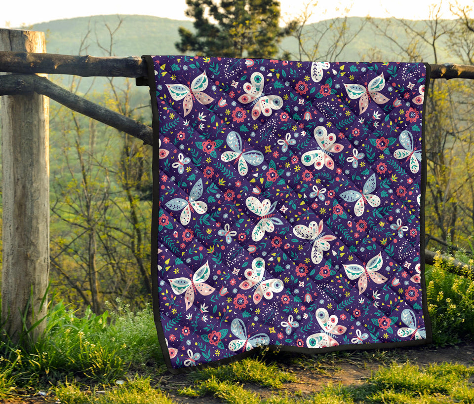 Colorful Butterfly Flower Pattern.Eps Premium Quilt
