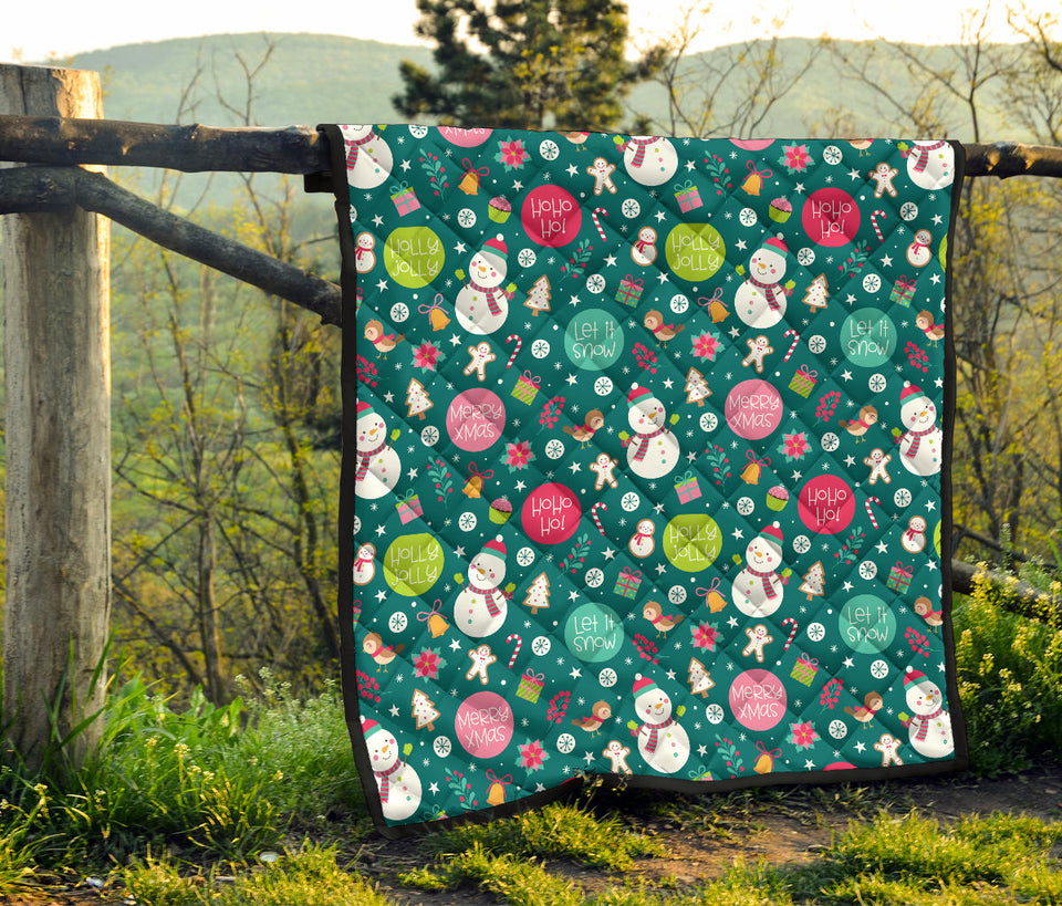 Snowman Bird Decorative Elements Christmas Pattern Premium Quilt