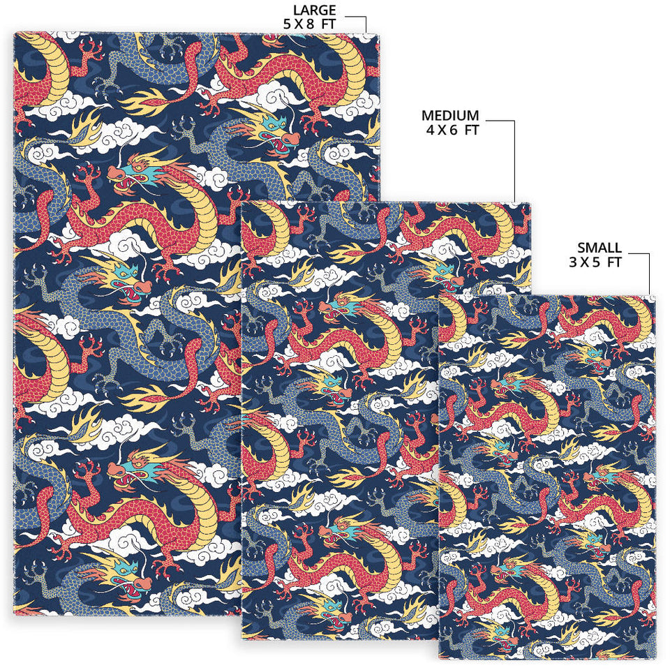 Blue Red Dragon Cloud Pattern Area Rug