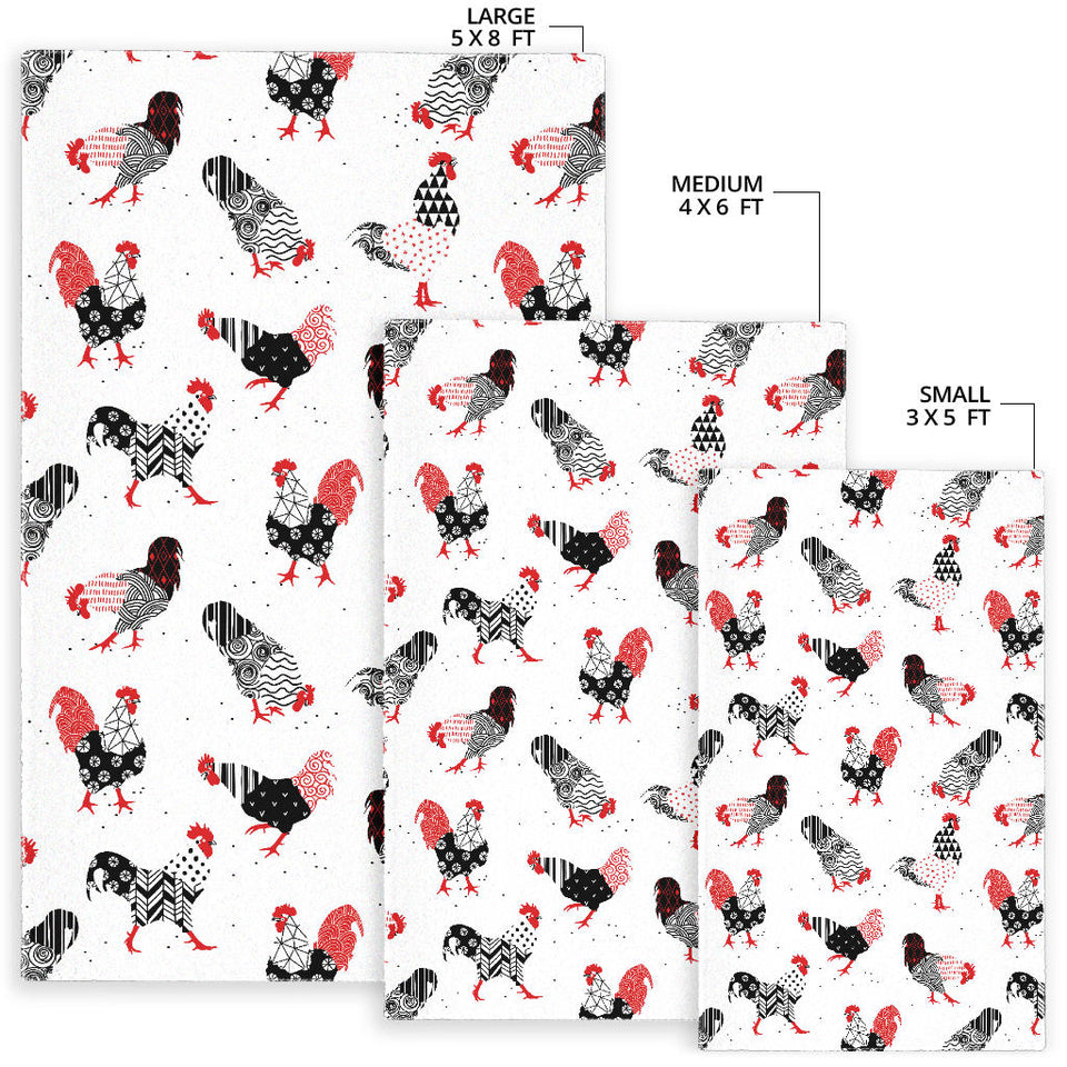 Cool Rooster Chicken Cock Floral Ornament Background Area Rug