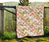 Pink Flamingo Birds Pineapples Hibiscus Flower Pattern Premium Quilt