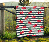 Hand Drawn Cherry Pattern Striped Background Premium Quilt