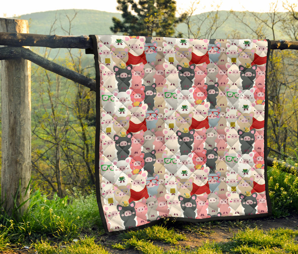 Pig Pattern Print Design 02 Premium Quilt