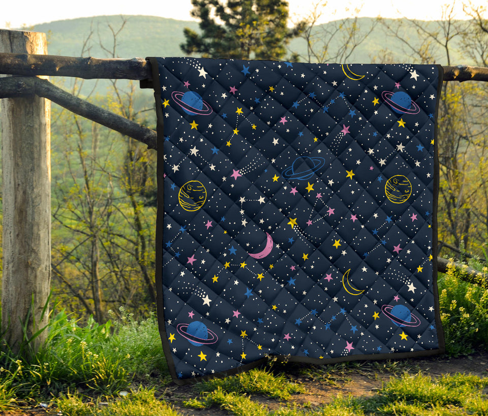 Space Pattern With Planets, Comets, Constellations And Stars Premium Quilt