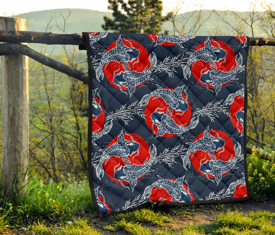 Koi Fish Carp Fishs Hand Drawn Japanese Art Premium Quilt