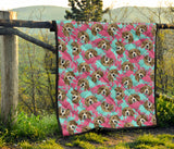 Beagle Muzzles Turquoise Paint Splashes Pink Pattern Premium Quilt