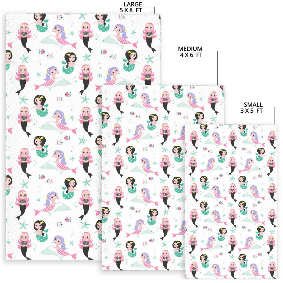 Cute Mermaid Dolphin Fish Starfish Pattern Area Rug