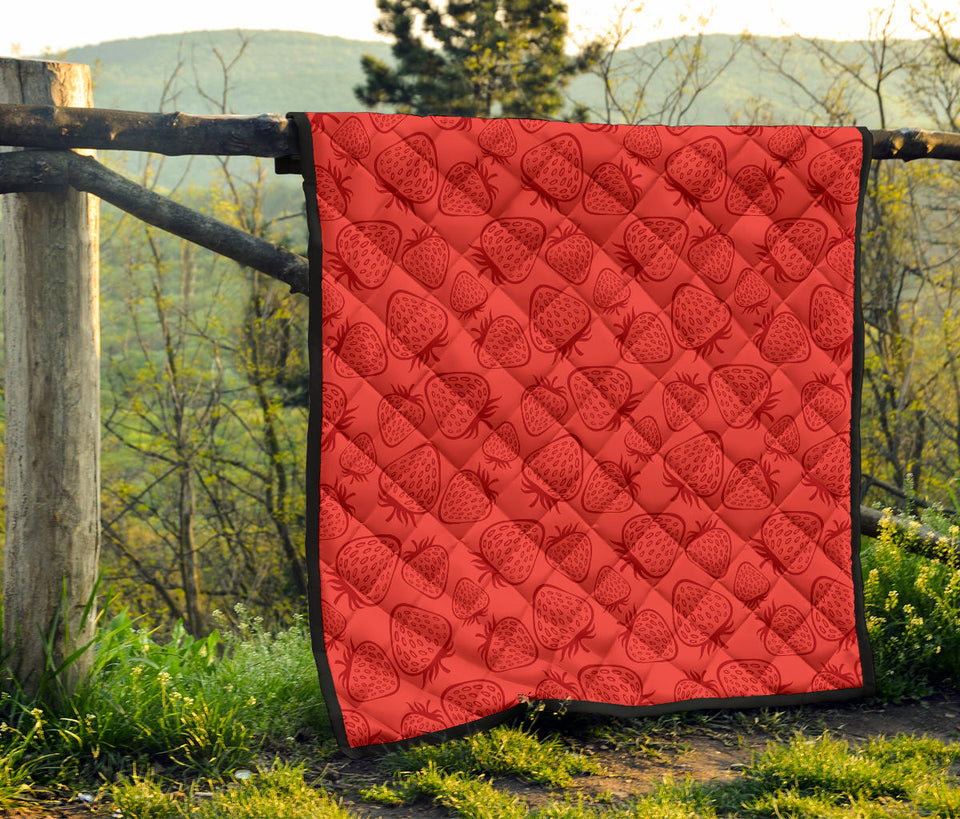 Strawberry Pattern Red Background Premium Quilt