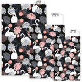 White Swan Blooming Flower Pattern Area Rug