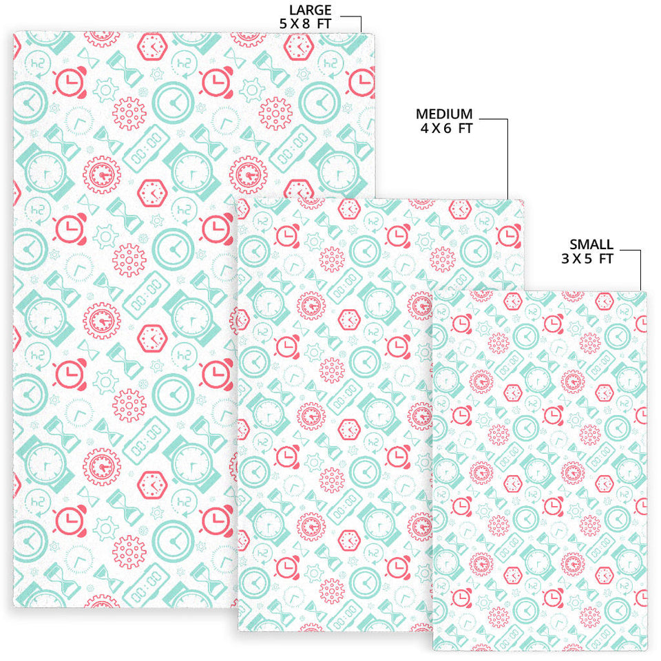 Clock Time Pattern Blackground Area Rug