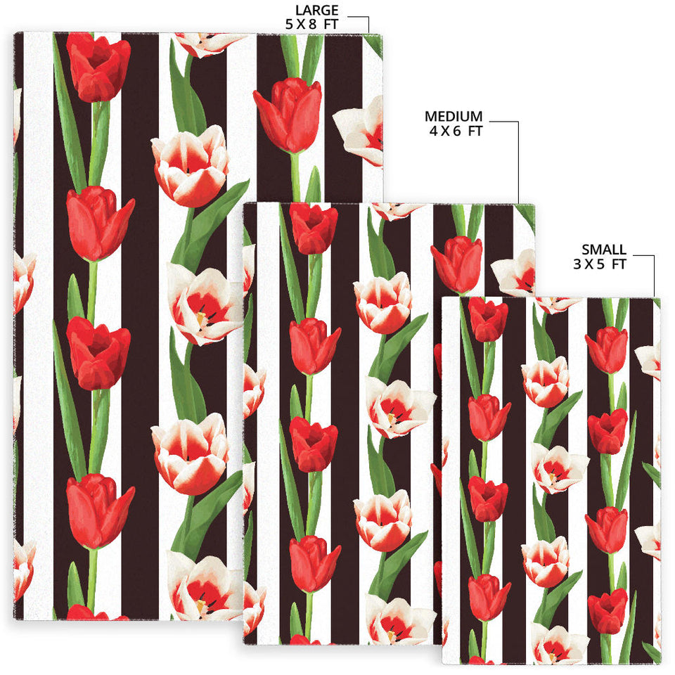 Red And White Tulips Pattern Area Rug
