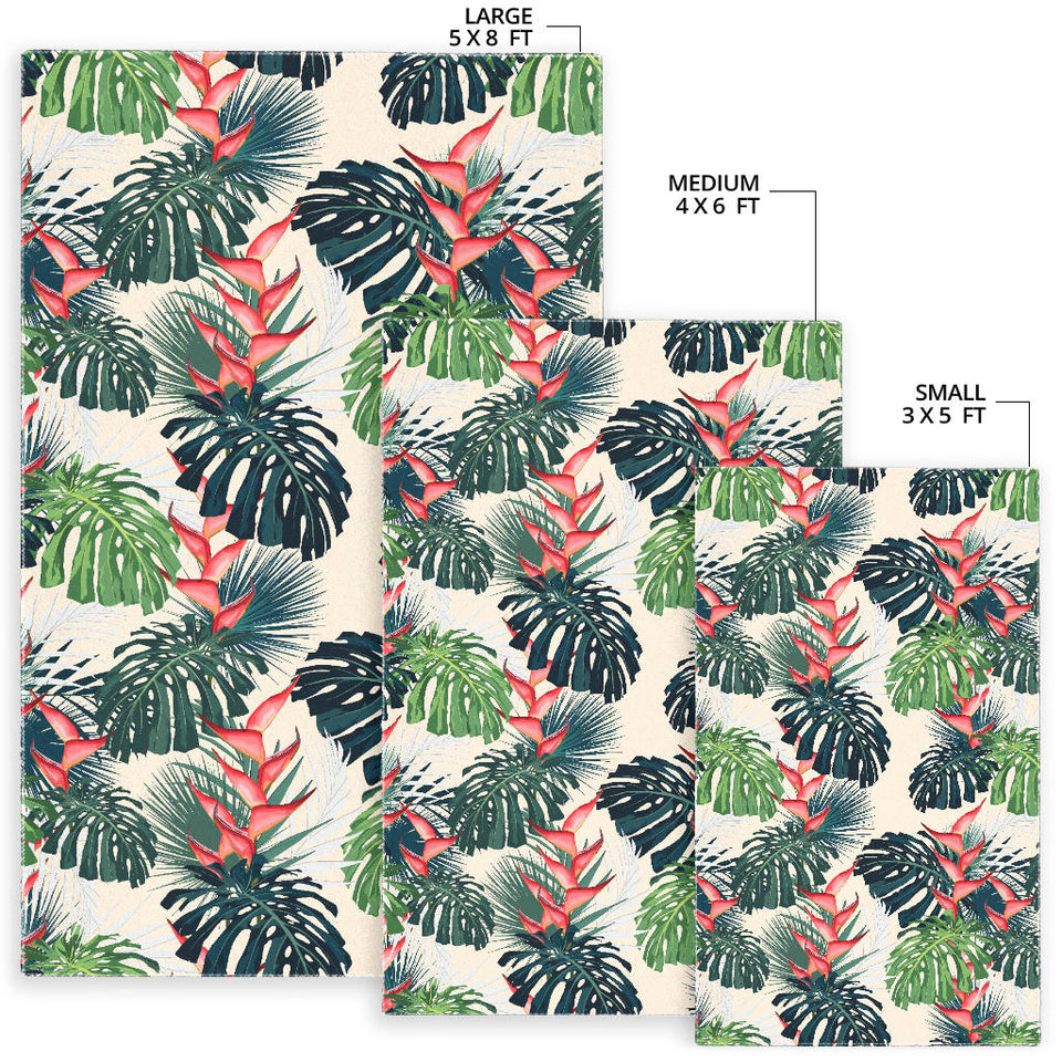 Heliconia Flowers, Palm And Monstera Leaves Area Rug