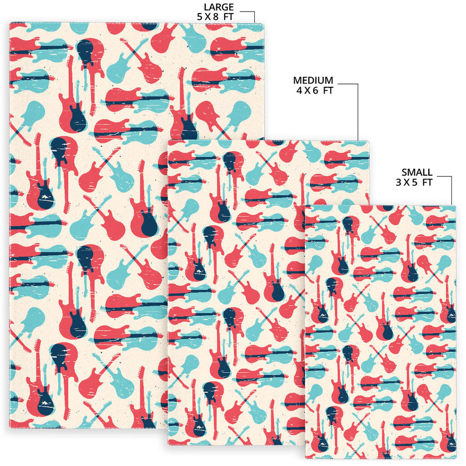 Red Blue Guitar Pattern Area Rug