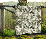 Monkey Sloth Lemur Palm Trees Pattern Premium Quilt