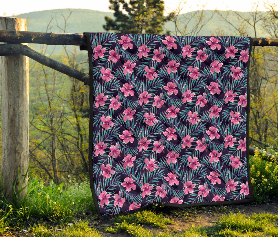 Hibiscus Pattern Print Design 05 Premium Quilt