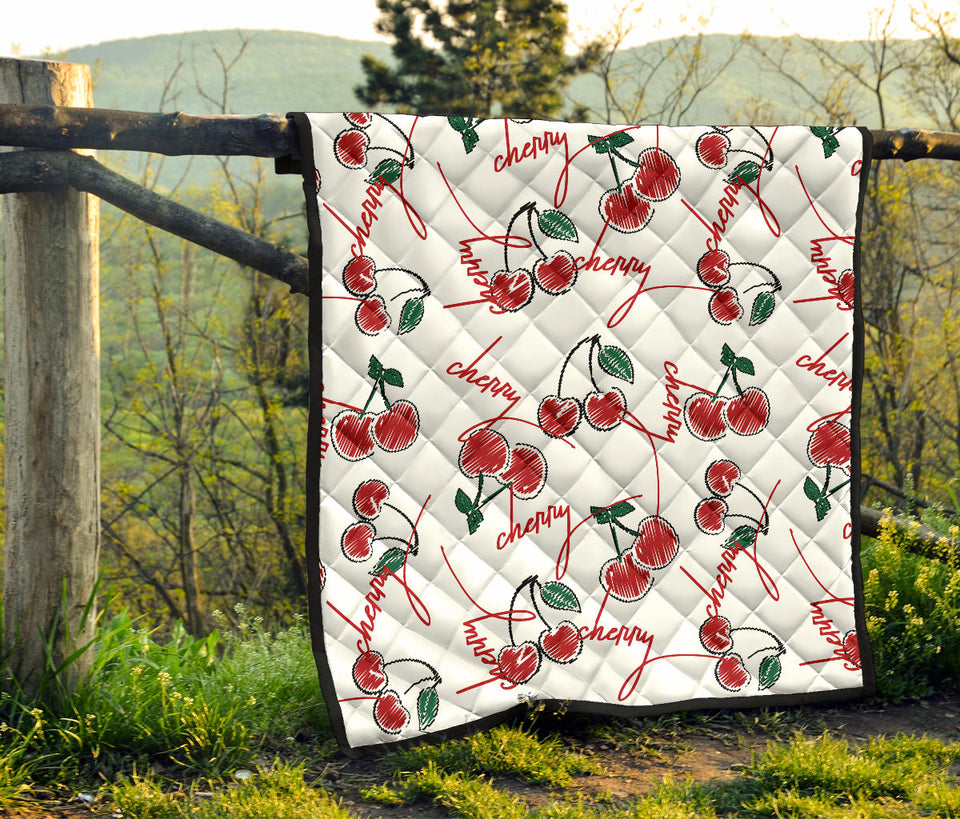 Hand Drawn Cherry Pattern Premium Quilt