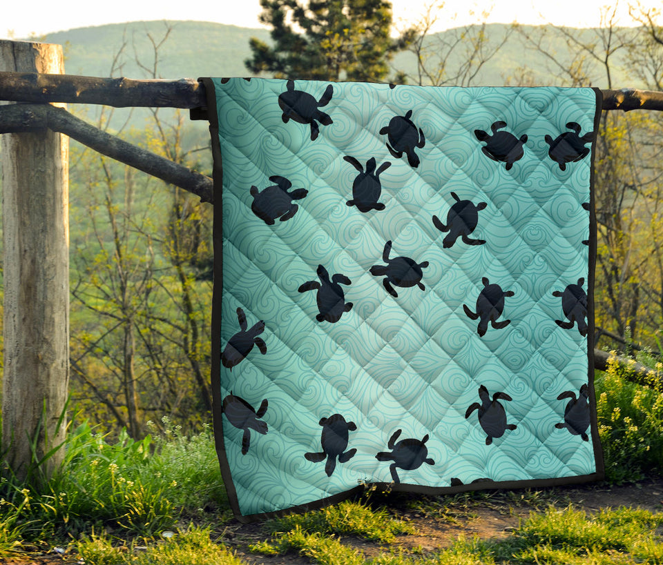 Sea Turtle With Blue Ocean Backgroud Premium Quilt