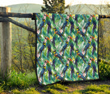 Colorful Parrot Exotic Flower Leaves Premium Quilt