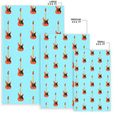 Electric Guitar Pattern Light Blue Background Area Rug