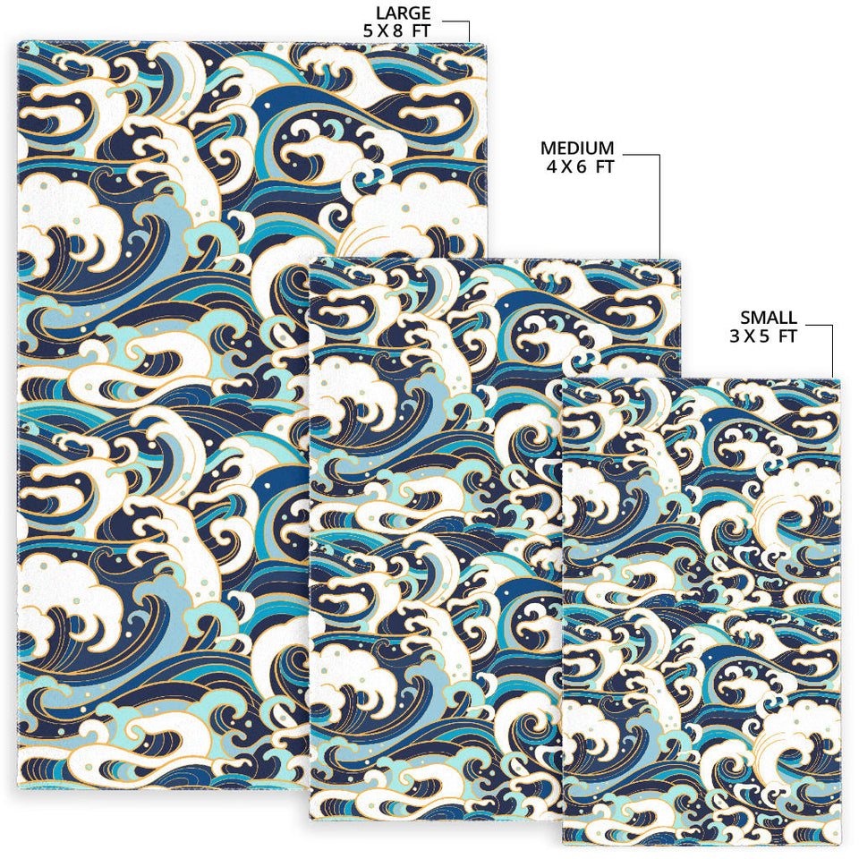 Japanese Wave Pattern Area Rug