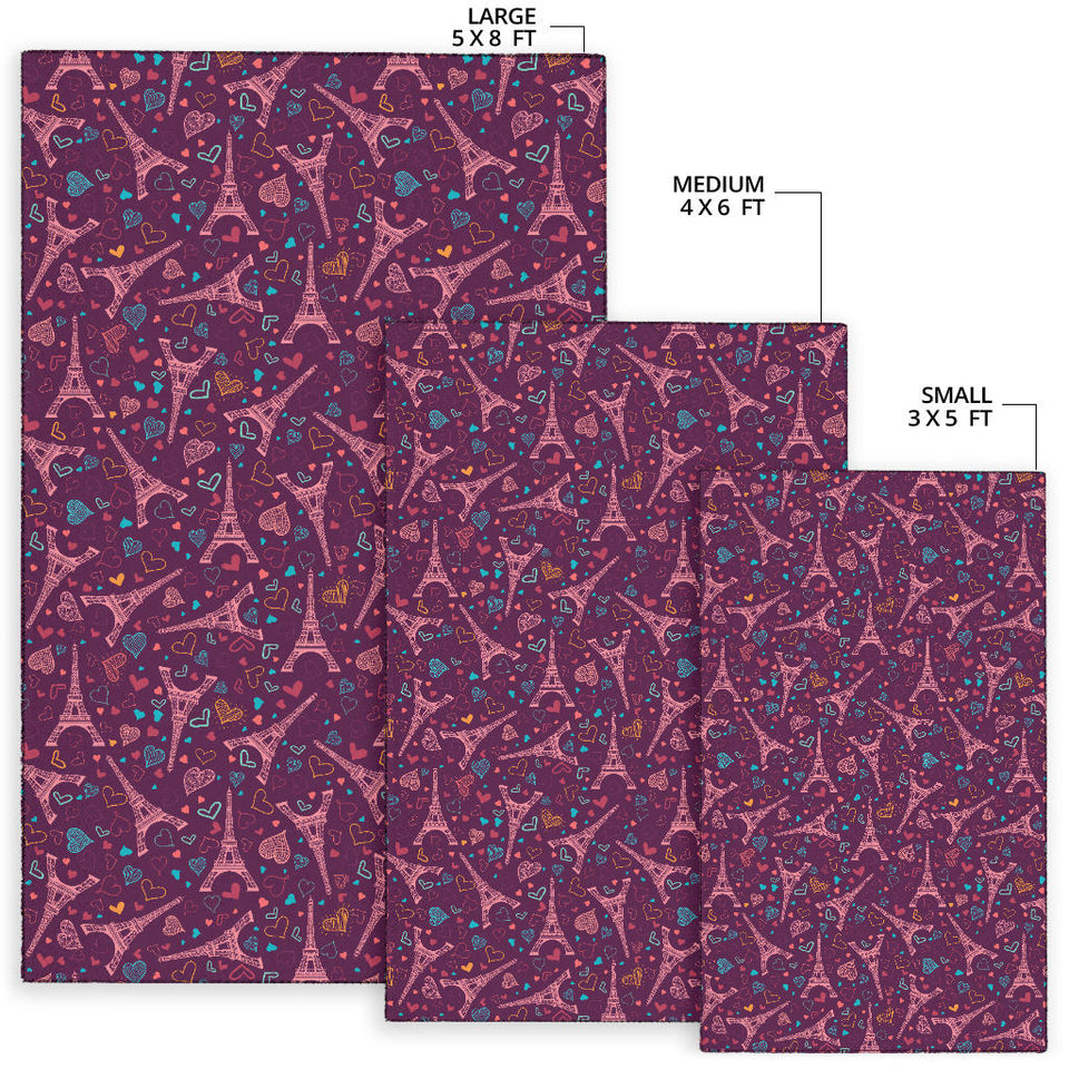 Eiffel Tower Heart Pattern Print Design 04 Area Rug