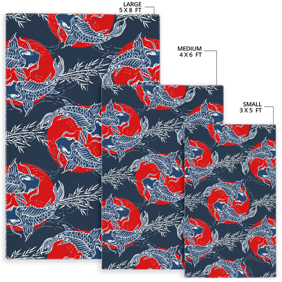 Koi Fish Carp Fishs Hand Drawn Japanese Art Area Rug
