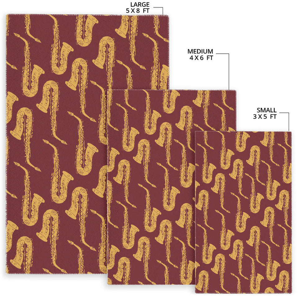 Hand Drawn Gold Saxophone Red Background  Area Rug