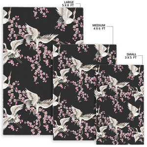 Japanese Crane Pink Sakura Pattern Area Rug