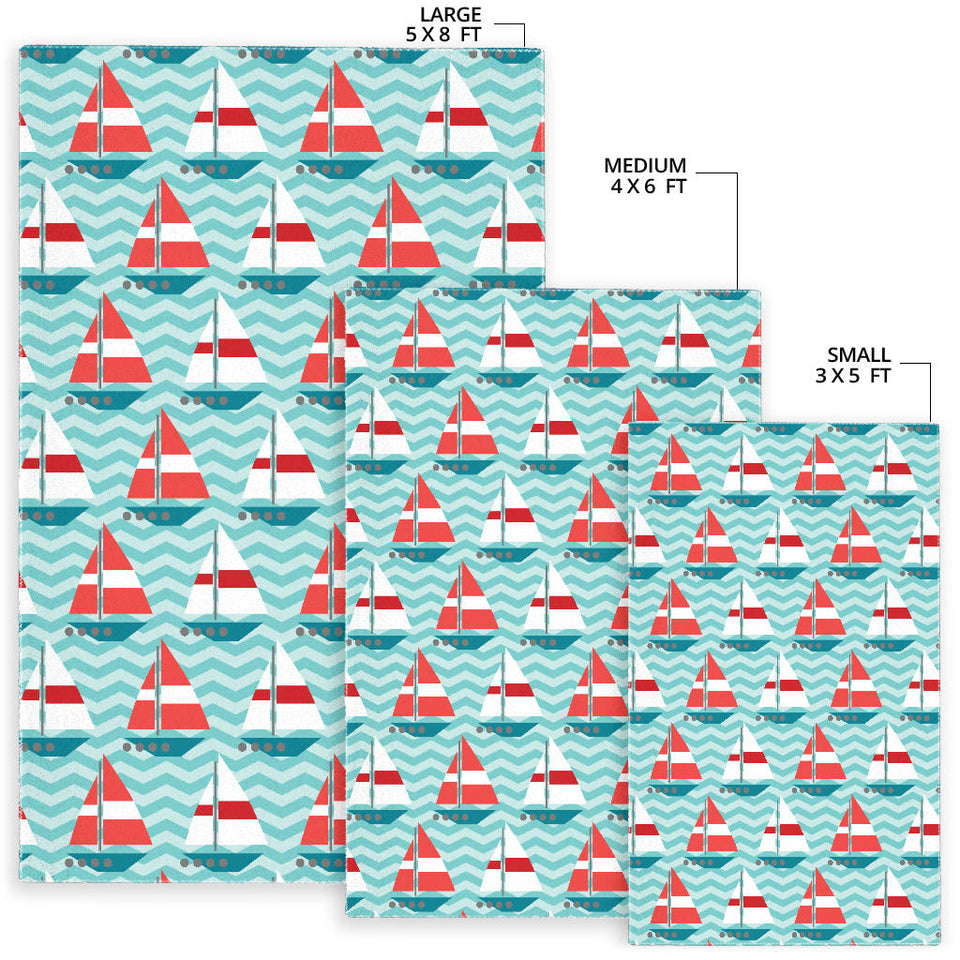 Red White Sailboat Wave Background Area Rug