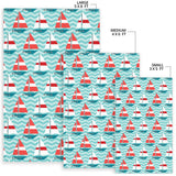 Red White Sailboat Wave Background Area Rug