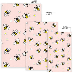 Cute Bee Flower Pattern Pink Background Area Rug