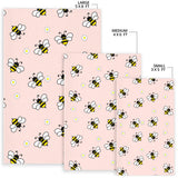 Cute Bee Flower Pattern Pink Background Area Rug
