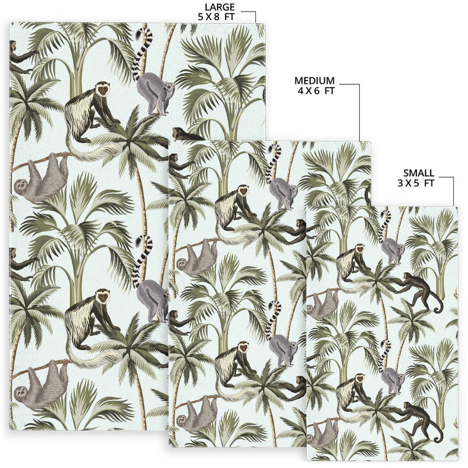 Monkey Sloth Lemur Palm Trees Pattern Area Rug