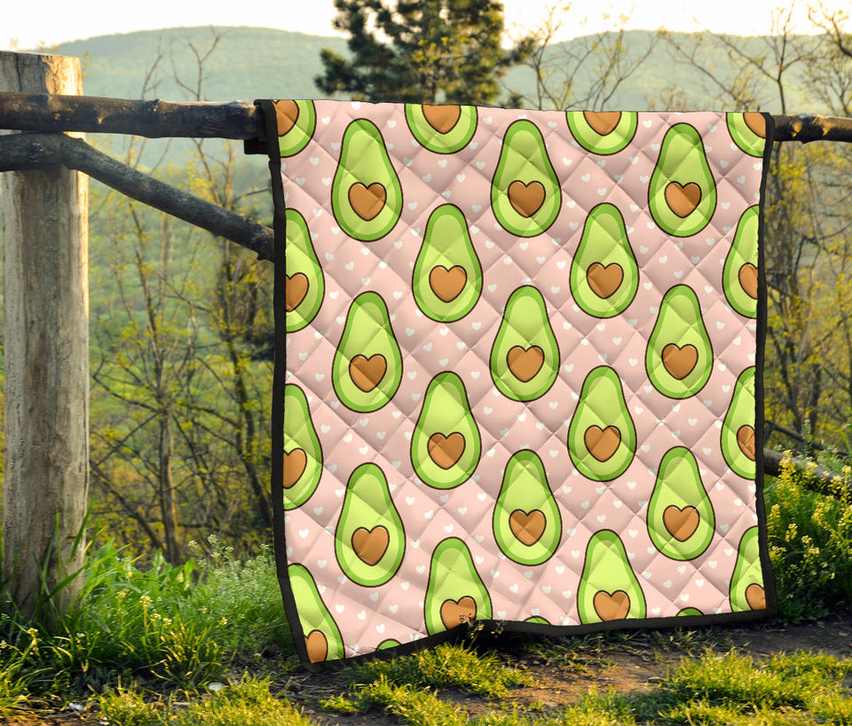 Avocado Heart Pink Background Premium Quilt