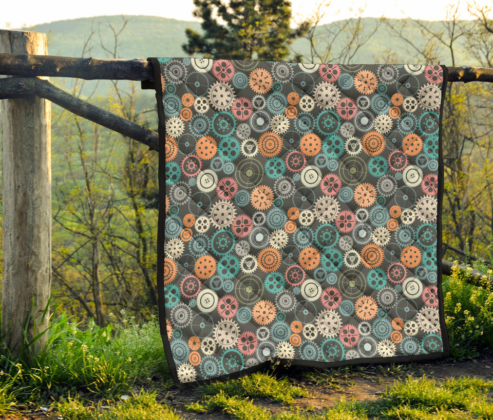 Gear Pattern Print Design 05 Premium Quilt