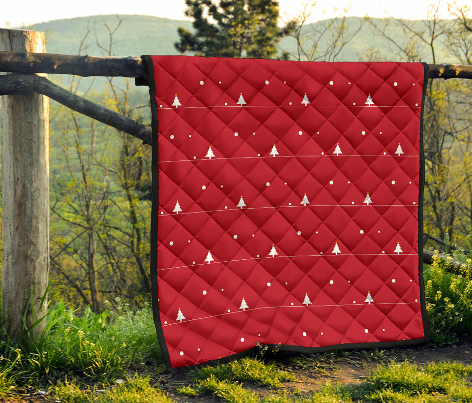 Christmas Tree Star Snow Red Background Premium Quilt