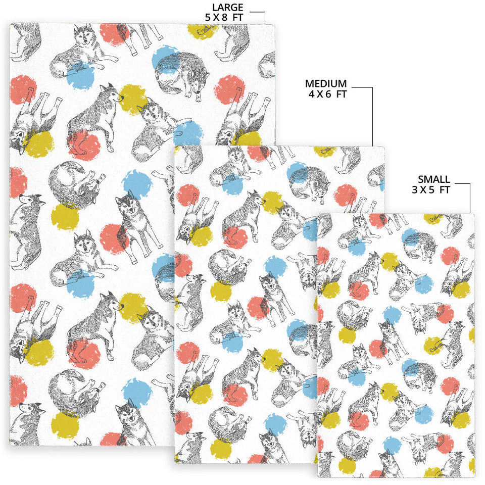 Siberian Husky And Colorful Circle Pattern Area Rug
