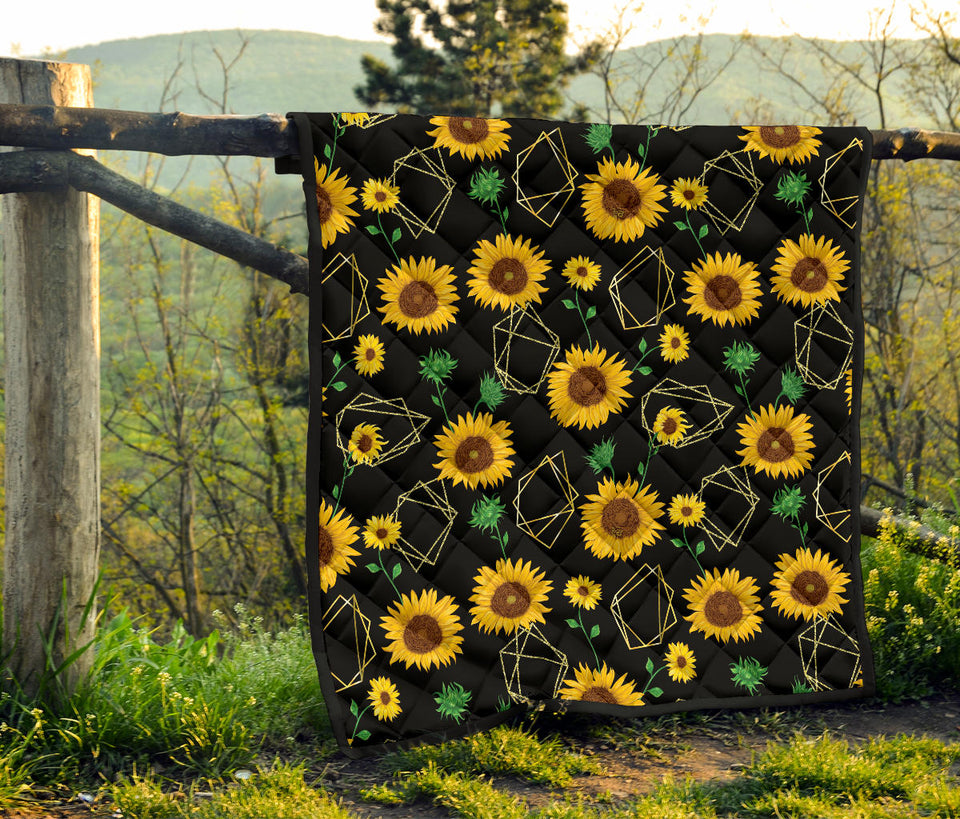 Sunflower Golden Polygonal Shapes Premium Quilt