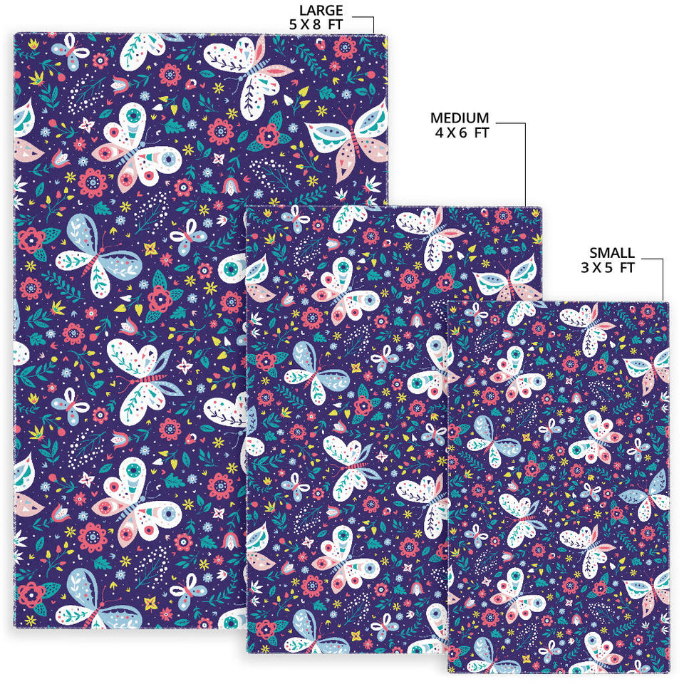 Colorful Butterfly Flower Pattern Area Rug