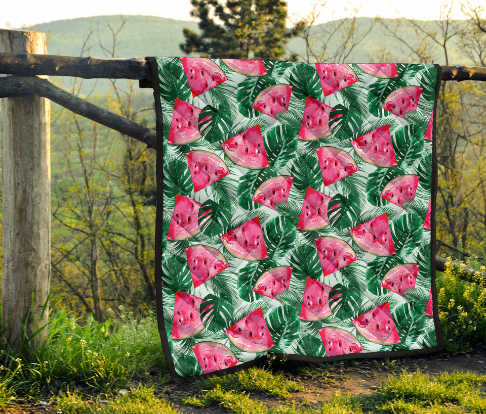 Watermelons Tropical Palm Leaves Pattern Premium Quilt