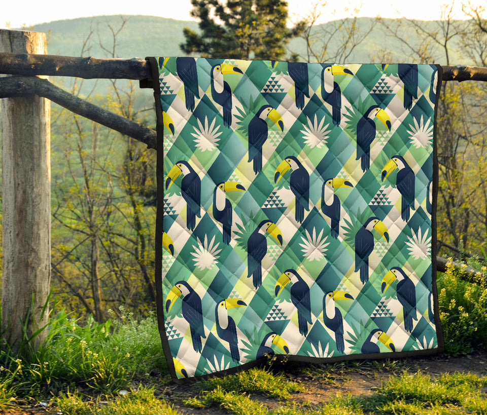Toucan Tropical Leaves Design Pattern  Premium Quilt