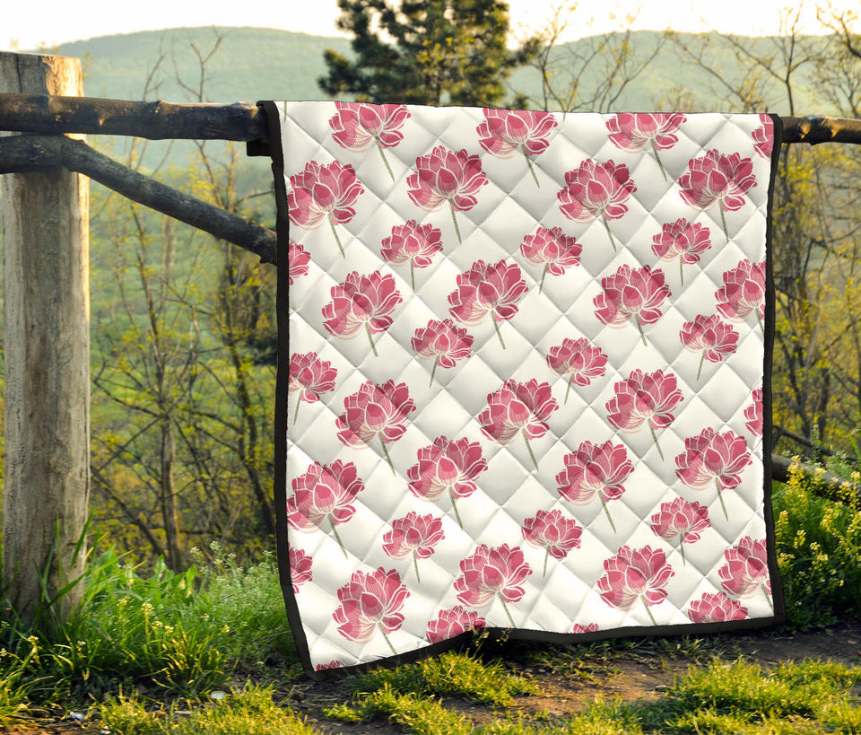 Pink Lotus Waterlily Pattern Premium Quilt