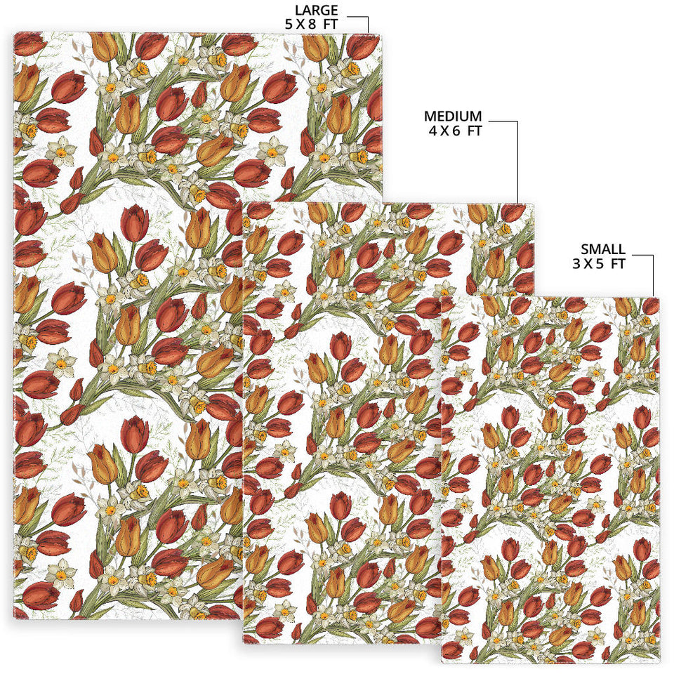 Red Tulips And Daffodils Pattern Area Rug