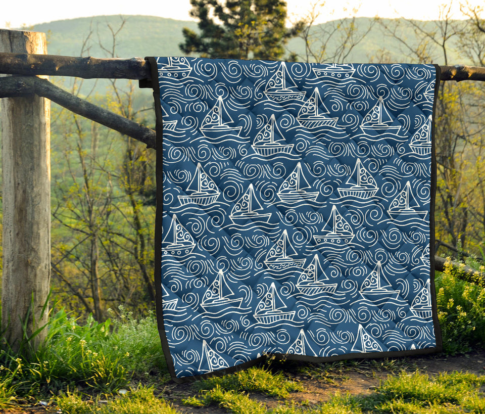 Hand Drawn Sailboat Pattern Premium Quilt