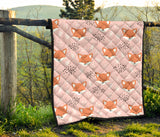 Cute Fox Pattern Pink Background Premium Quilt