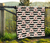 Donuts Pink Icing Striped Pattern Premium Quilt