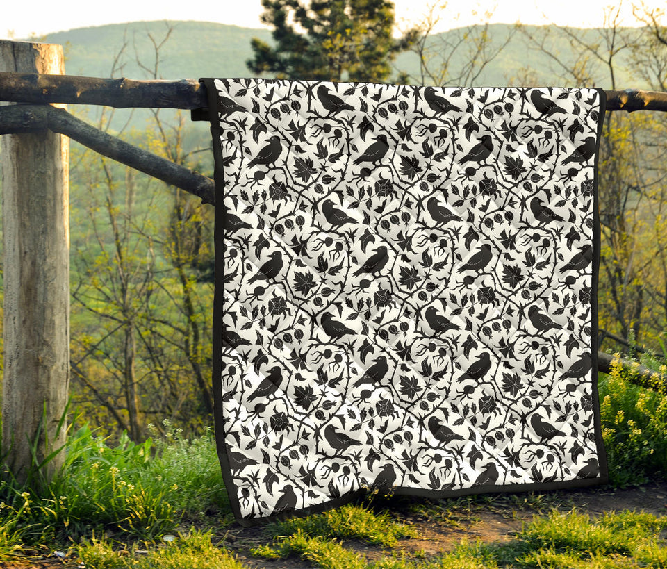 Crow Dark Floral Pattern Premium Quilt