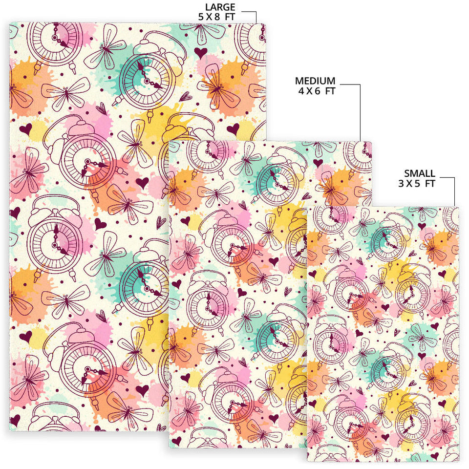 Clock Butterfly Pattern Area Rug